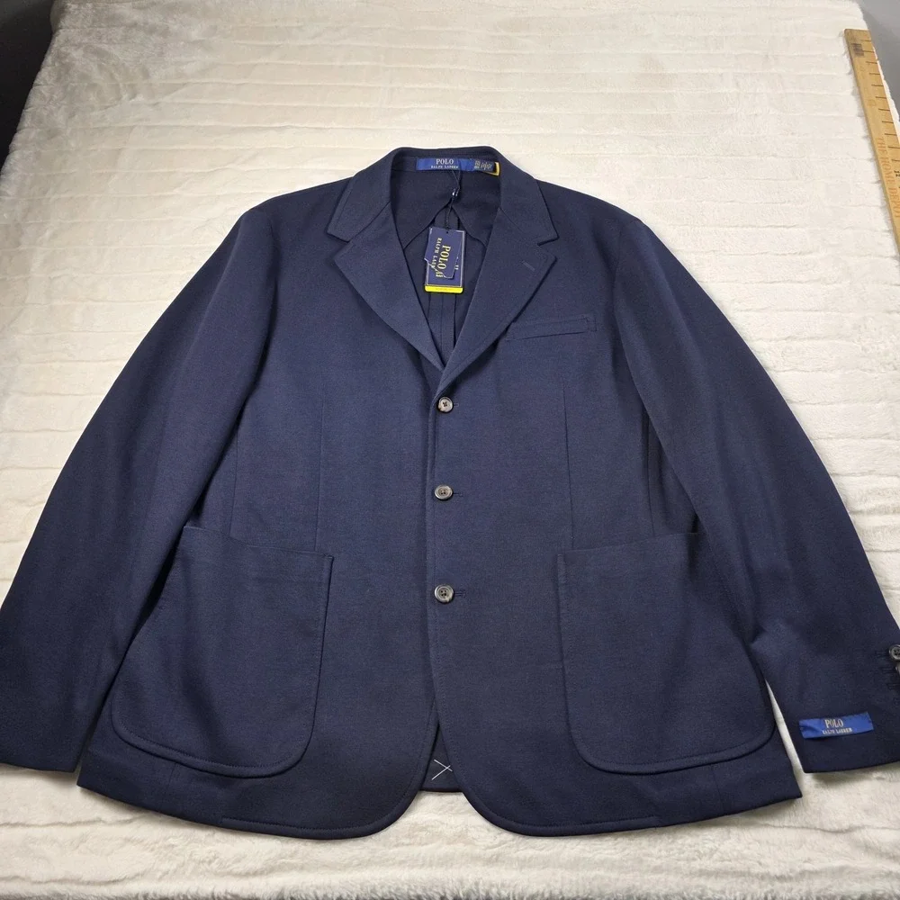 Polo Ralph Lauren Double Knit Jersey‎ Blazer Mens Large Aviator Navy